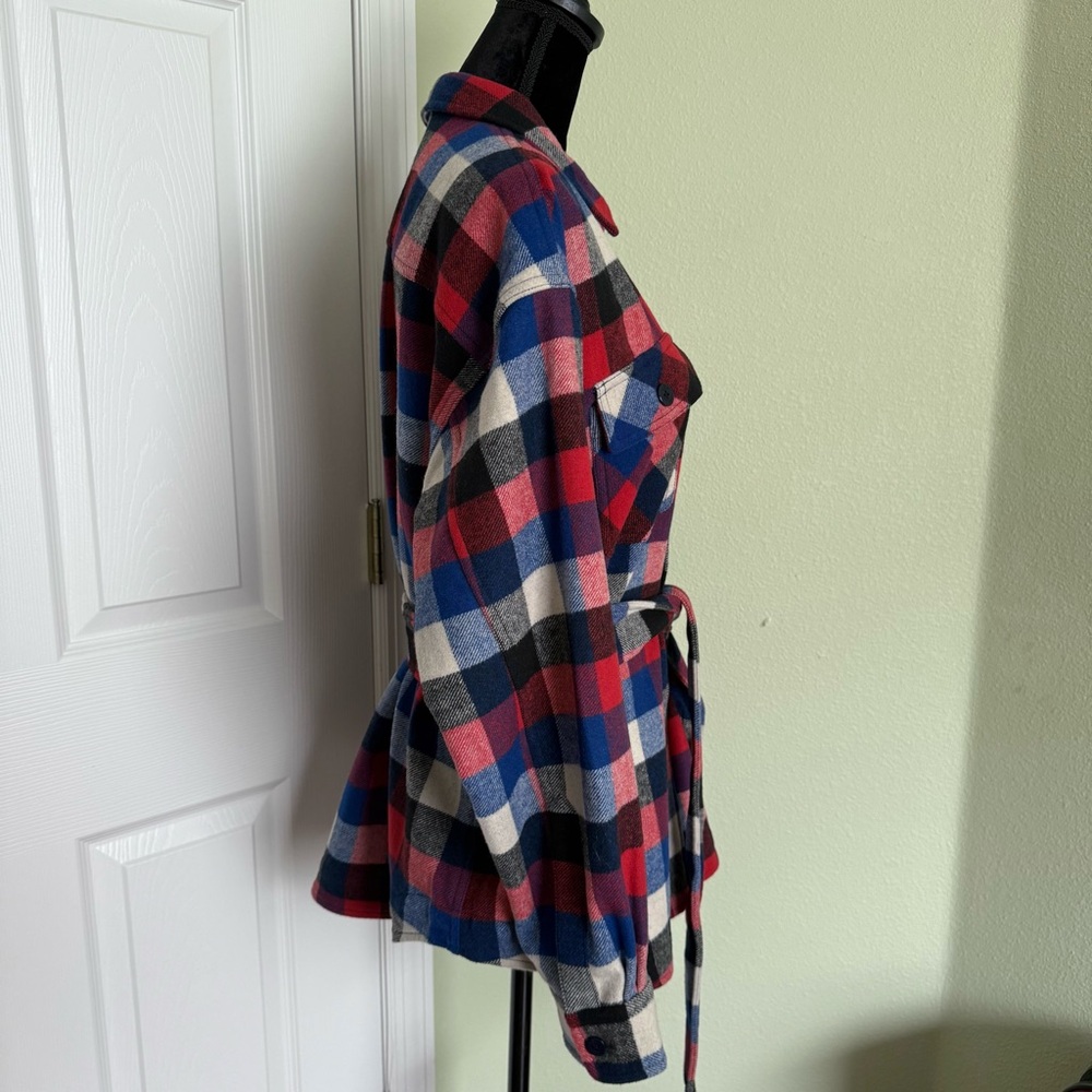 Lauren Ralph Lauren Buffalo Check Belted Twill Shirt Jacket Wool Blend Shacket - Picture 5 of 11